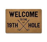 Felpudo divertido de bienvenida personalizado con texto en inglés "Welcome to The 19th Hole Golf Doormat 15.9" (W) X 23.75" (L), felpudos de goma antideslizante para inauguración de la casa, alfombras