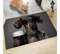 Felpudo Entrada 40 X 60 Cm, Alfombra Entrada Casa Antideslizante Animales Antropomórficos Moda, Felpudo Absorbentes Lavable Perro Salchicha Jarra Cerveza, Alfombrilla Para Puerta Interior,Gris