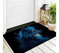 Felpudo Entrada 45 X 75 Cm, Alfombra Entrada Casa Antideslizante Estilo Fantasía Oscura, Felpudo Absorbentes Lavable Cielo Estrellado Ilustración Un Lobo, Alfombrilla Para Puerta Interior,Índigo