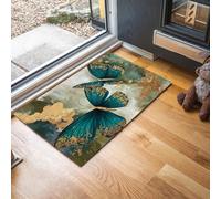 Felpudo Entrada 50 x 80 cm, Alfombra Entrada Mariposa Lámina Dorada Antideslizante, Felpudo Estética Edad Oro Absorbentes, Alfombrilla de Perfil Bajo para Pasillo, Cocina, Pasillos - Azul-Verde