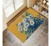Felpudo Entrada 60 X 90 Cm, Alfombra Entrada Casa Antideslizante Estilo Pintura Óleo, Felpudo Absorbentes Lavable Margaritas Blancas Diseño De Hojas Verdes, Alfombrilla Para Puerta Interior,Amarillo