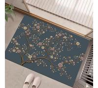 Felpudo Entrada 90 X 150 Cm, Alfombra Entrada Casa Antideslizante Pintura China Pinceladas Meticulosas, Felpudo Absorbentes Lavable Patrón Rama Oro Rosa, Alfombrilla Para Puerta Interior,Azul Oscuro
