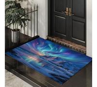 Felpudo Entrada Casa 40 x 60 cm, Auroras Boreales Sobre Noruega Montañas Cubiertas De Nieve Alfombra Entrada Casa Alfombras Misteriosa Vista Nocturna Antideslizante Alfombra Pasillo Tapete Para Puerta