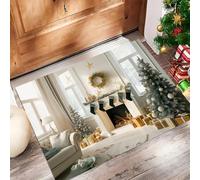 Felpudo Entrada Casa 40 X 60 Cm, Chimenea Navideñaalfombra Antideslizante Lavable En Lavadora, Alfombra Atrapapolvo Absorbentes para Perro, Entrada, Puerta, Pasillo Blanco Árbol Navidad
