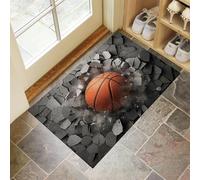 Felpudo Entrada Casa 40X60Cm, Alfombra Antideslizante Con Baloncesto 3D Genial Agujeros En La Pared Cemento Industrial Felpudo Suaves Absorbentes Interior Para Perro Cocina Puerta Pasillo, Gris