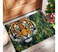 Felpudo Entrada Casa 40X60Cm, Alfombra Antideslizante Con Tigre Salvaje Jungla Pinturas Abstractas Animales Óleo Felpudo Suaves Absorbentes Interior Para Perro Cocina Puerta Pasillo, Verde Oscuro