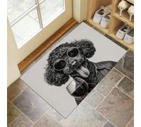 Felpudo Entrada Casa 45 X 75 Cm, Caniche Negroalfombra Antideslizante, Alfombra Atrapapolvo Absorbentes para Perro, Entrada, Puerta, Pasillo Gris Claro Retratos Animales