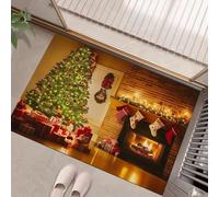 Felpudo Entrada Casa 45 X 75 Cm, Chimenea Árbol Navidadalfombra Antideslizante, Alfombra Atrapapolvo Absorbentes para Perro, Entrada, Puerta, Pasillo Amarillo Retro Y Cálido