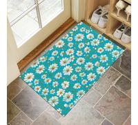 Felpudo Entrada Casa 45 X 75 Cm, Margaritaalfombra Antideslizante, Alfombra Atrapapolvo Absorbentes para Perro, Entrada, Puerta, Pasillo Azul Flores Plantas