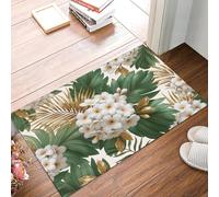 Felpudo Entrada Casa, 45X75Cm Alfombra Entrada Antideslizante Flores Tropicales Hojas De Palma, Alfombrilla Fino Plantas Exóticas Absorbentes Lavable Para Entrada, Pasillo, Cocina, Beige Verde