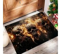 Felpudo Entrada Casa 50 X 80 Cm, Cráneo Llameantealfombra Antideslizante Lavable En Lavadora, Alfombra Atrapapolvo Absorbentes para Perro, Entrada, Puerta, Pasillo Colores Mixtos Estilo Rock