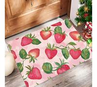 Felpudo Entrada Casa 50 X 80 Cm, Fresa Rojaalfombra Antideslizante Y Lavable En Lavadora, Alfombra Atrapapolvo Absorbentes para Perro, Entrada, Puerta, Pasillo Rosa Estilo Acuarela