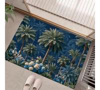 Felpudo Entrada Casa 50 X 80 Cm, Selva Tropical, Alfombrilla Antideslizante, Lavable A Máquina, Absorbente Alfombra para Puerta Interior, Pasillo, Azul Oscuro, Palmeras
