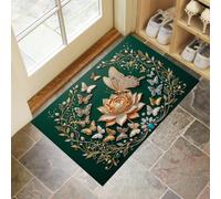 Felpudo Entrada Casa 50X80Cm, Alfombra Antideslizante Con Mariposa De Piedras Preciosas De Lujo En 3D Loto Retro Animal Felpudo Suaves Absorbentes Interior Para Perro Cocina Puerta Pasillo, Oro
