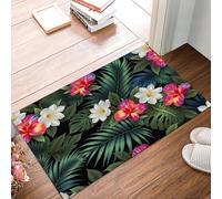 Felpudo Entrada Casa, 50X80Cm Alfombra Entrada Antideslizante Naturaleza Flores Hojas De Palma, Alfombrilla Fino Plantas Tropicales Absorbentes Lavable Para Entrada, Pasillo, Cocina, Verde Oscuro