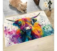 Felpudo Entrada Casa 50x80cm, Alfombra para Puerta Ganado Tierras Altas Antideslizante Lavable Alfombrilla Pintura Animales En Acuarela Suaves Absorbentes para Entrada, Pasillo, Cocina, Púrpura