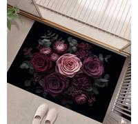 Felpudo Entrada Casa 50x80cm, Alfombra para Puerta Rosas Hojas Eucalipto Antideslizante Lavable Alfombrilla Ramo Melancolía Suaves Absorbentes Atrapapolvo para Entrada, Pasillo, Cocina, Morado Oscuro