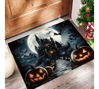 Felpudo Entrada Casa 60 X 90 Cm, Castillo Vampirosalfombra Antideslizante Lavable En Lavadora, Alfombra Atrapapolvo Absorbentes para Perro, Entrada, Puerta, Pasillo Gris Oscuro Calabaza Aterradora