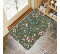 Felpudo Entrada Casa 60 x 90 cm, Estilo Fresco y Pastoral Flores Rosas Verde Oliva Alfombra Antideslizante,Alfombra Atrapapolvo Absorbentes para Perro, Entrada, Puerta, Pasillo