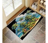 Felpudo Entrada Casa 60 X 90 Cm, Islas Tropicalesalfombra Antideslizante Y Lavable En Lavadora, Alfombra Atrapapolvo Absorbentes para Perro, Entrada, Puerta, Pasillo Colores Mixtos Palmeras