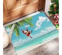 Felpudo Entrada Casa 60 X 90 Cm, Papá Noelalfombra Antideslizante, Alfombra Atrapapolvo Absorbentes para Perro, Entrada, Puerta, Pasillo Azul Cielo Palmeras Islas Tropicales