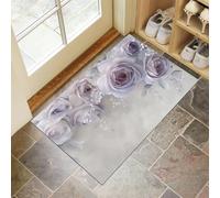 Felpudo Entrada Casa 60 X 90 Cm, Rosa Púrpuraalfombra Antideslizante Y Lavable En Lavadora, Alfombra Atrapapolvo Absorbentes para Perro, Entrada, Puerta, Pasillo Morado Claro Flores Románticas