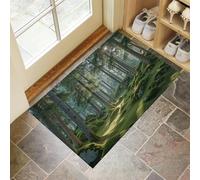 Felpudo Entrada Casa 60x120cm Alfombra Atrapapolvo Sol Se Filtra A Través Ramas Abetos, Alfombrilla Pasillo Antideslizante Bosque Musgo Tapete Absorbentes Lavable para una Entrada Limpia, Verde Musgo