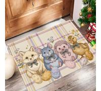 Felpudo Entrada Casa 60x120cm, Alfombra Puerta Tema De Pascua | Tapete Perfil Bajo Zorro, Ratón, Erizo, Súper Absorbente, Antideslizante, Lavable en la Lavadora para Entradas, Interiores y Cocinas