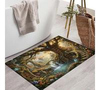 Felpudo Entrada Casa 60X90Cm, Alfombra Antideslizante Con Paisaje De Bosque Fantástico Biblioteca De Magia Retro Felpudo Suaves Absorbentes Interior Para Perro Cocina Puerta Pasillo, Verde Oliva