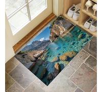 Felpudo Entrada Casa, 60x90cm Alfombra de Puerta Costa Cañones Mediterráneos Tapetes de Interior Paisaje Realista Antideslizante para Decorativo Dormitorios y Zonas Entrada Cuartos, Verde Esmeralda