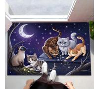 Felpudo Entrada Casa, 60X90Cm Alfombra Entrada Antideslizante Animales Ensueño En Un Cielo Estrellado, Alfombrilla Fino Lindos Gatos Jugando Absorbentes Lavable Para Entrada, Pasillo, Cocina, Púrpura
