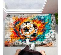 Felpudo Entrada Casa, 60X90Cm Alfombra Entrada Antideslizante Graffiti De Fútbol De Llamas, Alfombrilla Fino Muro De Calle De Moda Absorbentes Lavable Para Entrada, Pasillo, Cocina, Naranja Gris