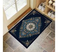 Felpudo Entrada Casa 60x90cm, Alfombra Los Tribunales Europeos Suaves Absorbentes Alfombra Antideslizante Mandala Retro con Base de Goma para Puerta de Interior y Exterior, Baño, Pasillo, Azul Oscuro