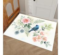 Felpudo Entrada Casa 60x90cm, Alfombra para Puerta Flor Cornejo Jilguero Antideslizante Lavable Alfombrilla Flores Pájaros Acuarela Suaves Absorbentes para Entrada, Pasillo, Cocina, Amarillo Verdoso