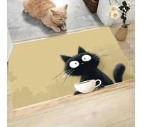 Felpudo Entrada Casa 60x90cm, Alfombra para Puerta Gato Negro Sorprendido Antideslizante Lavable Alfombrilla Dibujos Animados Suaves Absorbentes Atrapapolvo para Entrada, Pasillo, Cocina, Marrón Café