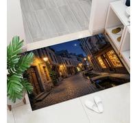 Felpudo Entrada Casa 60x90cm, Alfombrilla Callejón Empedrado Antideslizante, Lavable Alfombra Vista Nocturna De Un Antiguo Pueblo Europeo. para Puerta de casa, Entrada, Balcón, Pasillo, Beige Oscuro