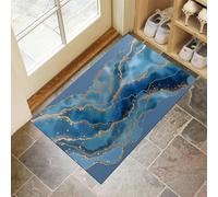 Felpudo Entrada Casa 80 X 120 Cm, Alfombra Entrada Casa Interior Antideslizante Diseño De Línea De Lámina Dorada, Lavable Felpudo De Alfombrilla Textura De Mármol Abstracta, Interior Tapete Azul Cielo