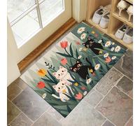 Felpudo Entrada Casa 80 x 120 cm, Alfombra para Puerta Margaritas Prado Gato Antideslizante Lavable Alfombrilla Animales De Dibujos Animados De Primavera Absorbentes para Entrada, Pasillo, Cocina