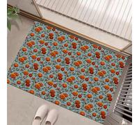 Felpudo Entrada Casa 80 x 120 cm, Floral Retro Flores y Hojas de Naranja Naranja Quemado Alfombra Antideslizante,Alfombra Atrapapolvo Absorbentes para Perro, Entrada, Puerta, Pasillo