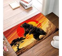 Felpudo Entrada Casa 80X120Cm, Alfombra Antideslizante Con Oso De Cómic Americano Atardecer En La Pradera Felpudo Suaves Absorbentes Interior Para Perro Cocina Puerta Pasillo, Naranja Quemado