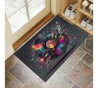 Felpudo Entrada Casa, 80x120cm Alfombra de Puerta Discos De Vinilo Coloridos Tapetes de Interior Fragmentos De Vidrio Antideslizante para Decorativo Dormitorios y Zonas Entrada Cuartos, Gris Carbón