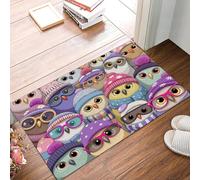 Felpudo Entrada Casa, 80X120Cm Alfombra Entrada Antideslizante Lindo Gorro Punto Con Forma Búho, Alfombrilla Fino Animal Dibujos Animados Absorbentes Lavable Para Entrada, Pasillo, Cocina, Morado