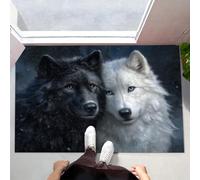 Felpudo Entrada Casa 80x120cm, Alfombra para Puerta Pareja Lobo Blanco Y Lobo Negro Antideslizante Lavable Alfombrilla Animales Salvajes Atrapapolvo para Entrada, Pasillo, Cocina, En Blanco Y Negro