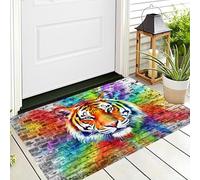 Felpudo Entrada Casa 90 x 150 cm, Alfombra para Puerta Muro De Ladrillos Tigre Antideslizante Lavable Alfombrilla Arte del Grafiti Callejero Absorbentes para Entrada, Pasillo, Cocina