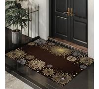Felpudo Entrada Casa 90X150Cm, Alfombra Antideslizante Con Frontera Fuegos Artificiales Lujo Celebración Festival Felpudo Suaves Absorbentes Interior Para Perro Cocina Puerta Pasillo, Oro Negro