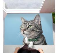 Felpudo Entrada Casa 90X150Cm, Alfombra Antideslizante Con Retrato Realista De Un Gato Atigrado Lindos Pósteres De Animales Felpudo Suaves Absorbentes Interior Para Perro Cocina Puerta Pasillo, Azul