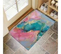 Felpudo Entrada Casa 90x150cm Alfombra Atrapapolvo Mármol De Lujo, Alfombrilla Pasillo Antideslizante Estilo De Chica Occidental Tapete Absorbentes Lavable para una Entrada Limpia, Rosa Melocotón