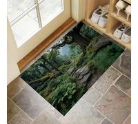 Felpudo Entrada Casa 90x150cm Alfombra Atrapapolvo Sendero De La Selva Tropical, Alfombrilla Pasillo Antideslizante Bosque Primigenio Tapete Absorbentes Lavable para una Entrada Limpia, Verde Musgo