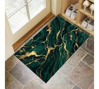 Felpudo Entrada Casa, 90x150cm Alfombra de Puerta Patrón Mármol Con Lámina Oro Tapetes de Interior Estética Lujo Antideslizante para Decorativo Dormitorios y Zonas Entrada Cuartos, Verde Pavo Real