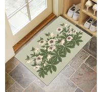 Felpudo Entrada Casa, 90X150Cm Alfombra Entrada Antideslizante Sencillas Flores Hojas Palma, Alfombrilla Fino Plantas Naturales Rurales Absorbentes Lavable Para Entrada, Pasillo, Cocina, Verde Salvia